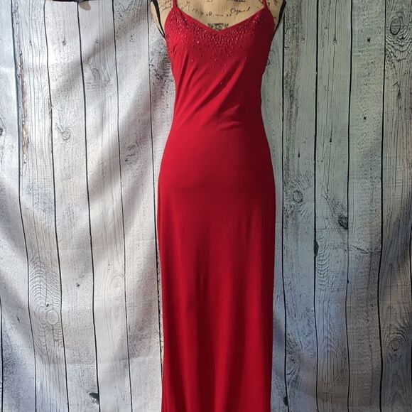 Fanny USA Long Beaded Cut Out Back Red Evening Dress Women size XL - Picture 2 of 16